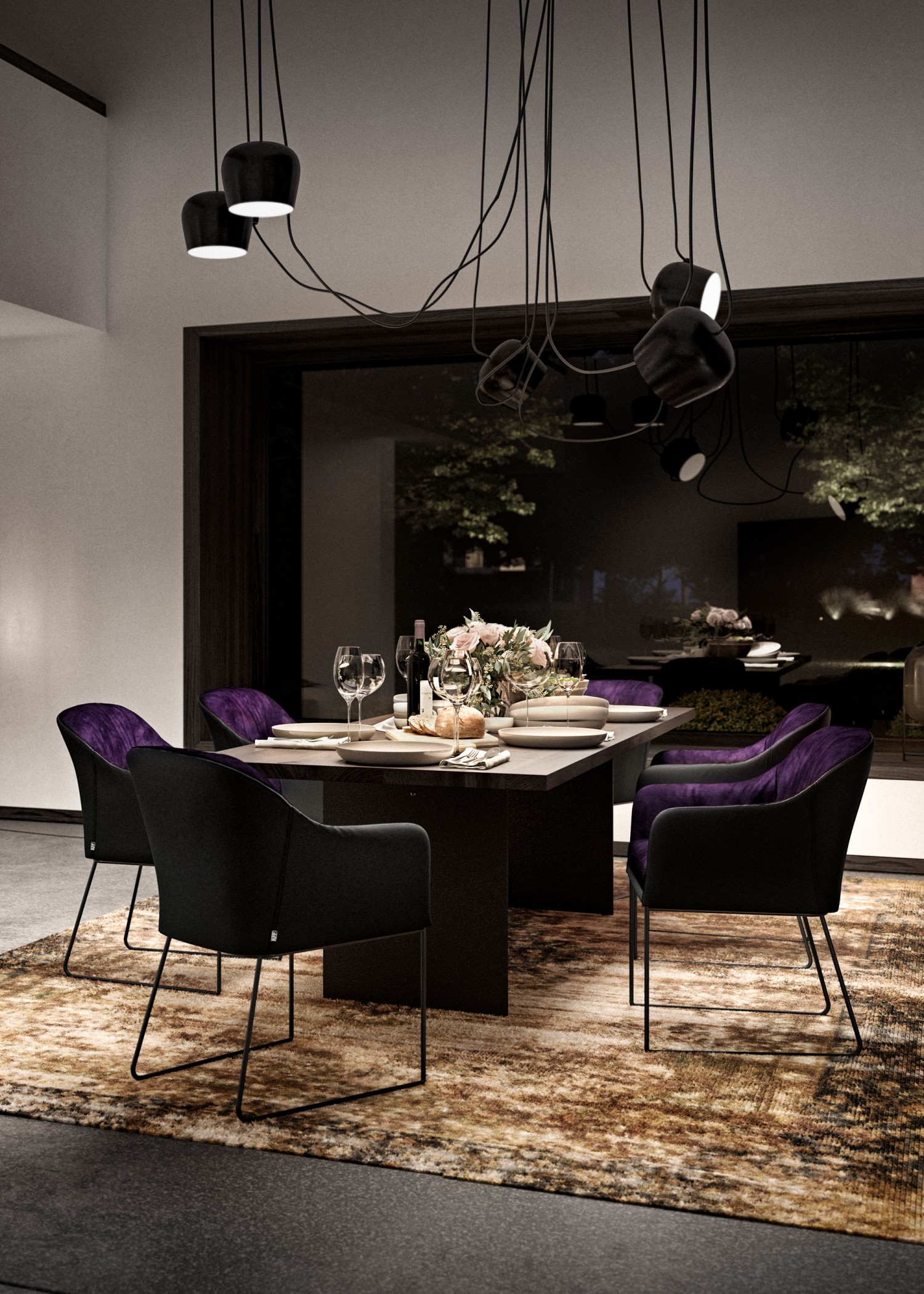 Schwarze Youma casual Stühle am Duo Esstisch im modernen Beton Wohnraum