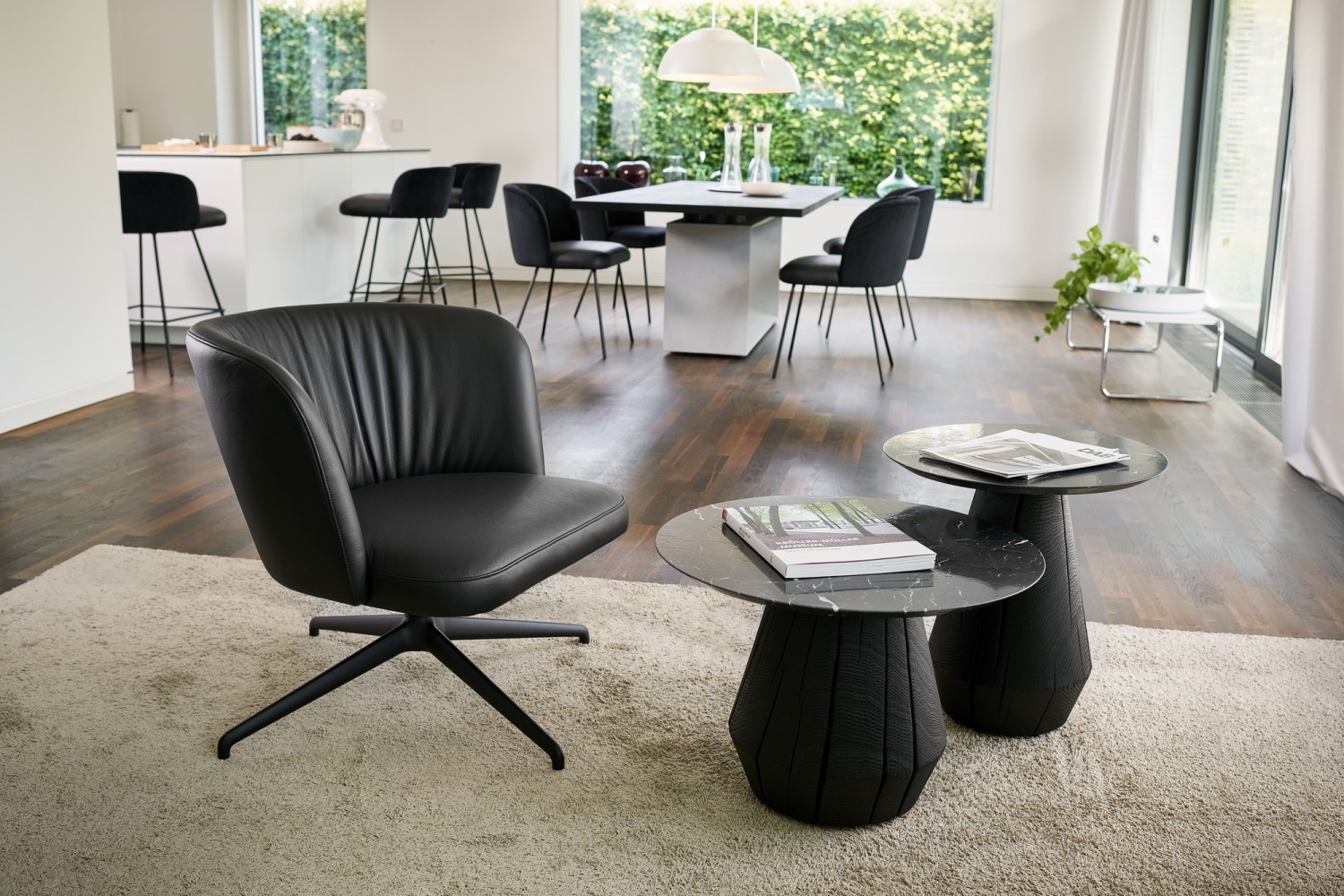 Black Gaia line family KFF and black Ivy side table and Frame dining table ASCO